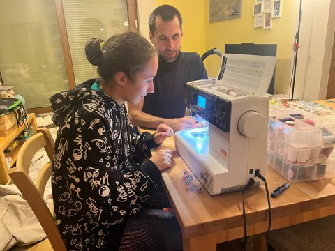 Creative workshop with a sewing machine